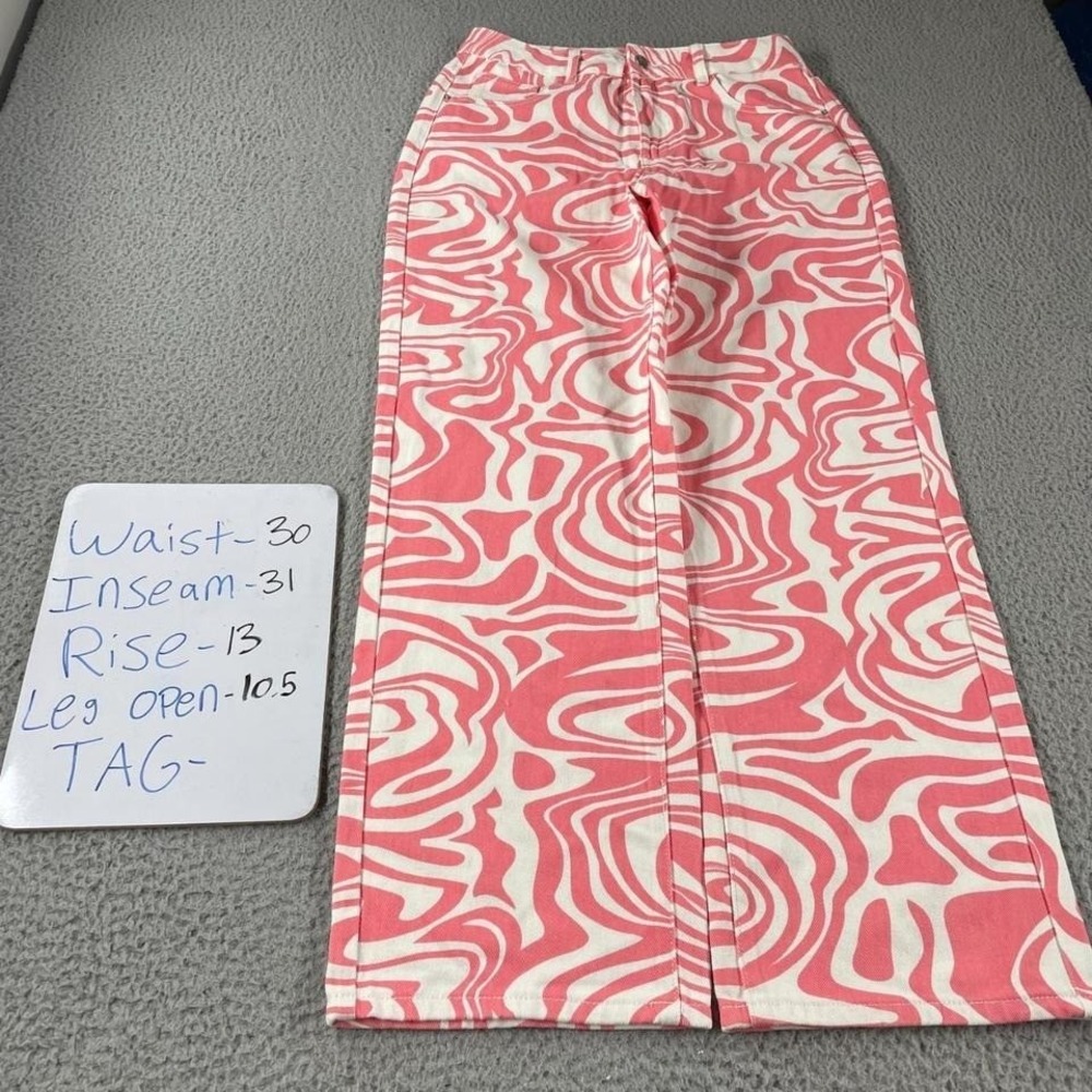 y2k grunge womens 30x31 baggy wide leg pink jeans groovy striped pants retro